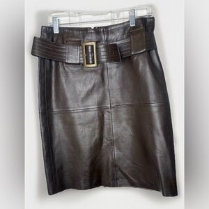 VS2 Brown Leather Belted Skirt Size 8 High Waist Real Leather